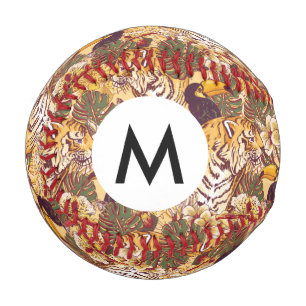 Balle De Baseball Modèle floral tropical avec tigre