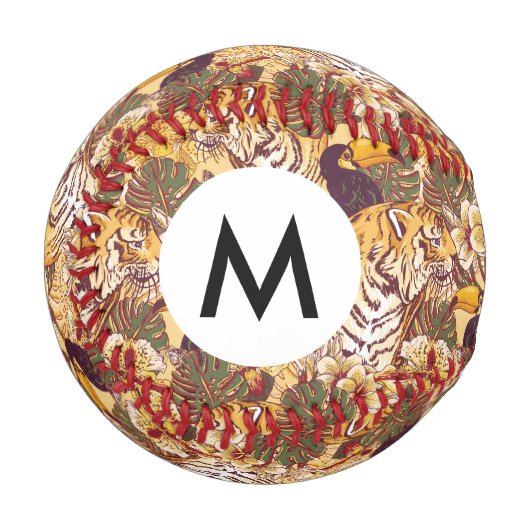 Balle De Baseball Modèle floral tropical avec tigre (Devant Gauche)