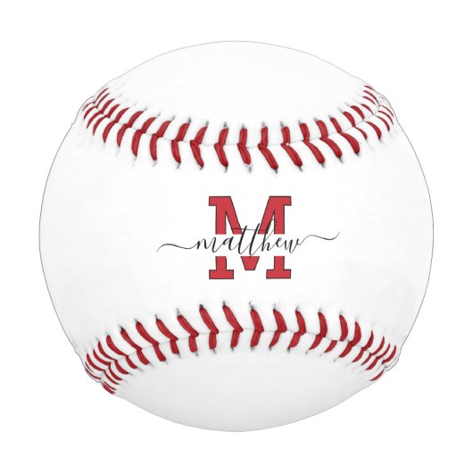 Balle De Baseball Modern Custom Red And Black Monogram  (Devant)