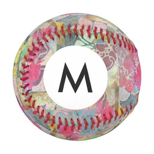 Balle De Baseball Monogram Art grunge floral motif (Devant Gauche)