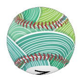 Balle De Baseball Monogramme Arrière - plan d'ondes vertes abstraite (Dos)