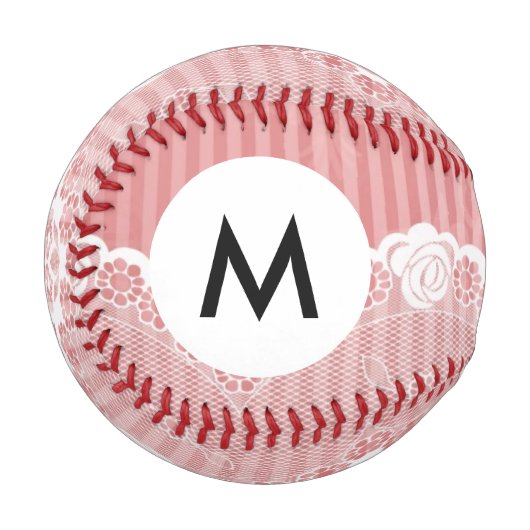 Balle De Baseball Monogramme arrière - plan rose et blanc avec dente (Devant Gauche)