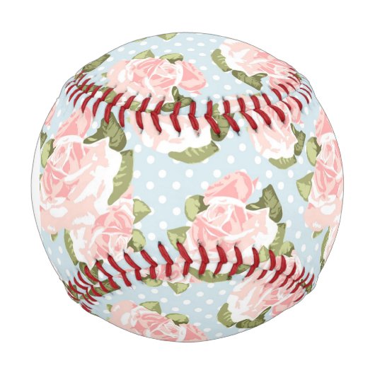 Balle De Baseball Monogramme Beau motif rose avec points bleus (Devant)