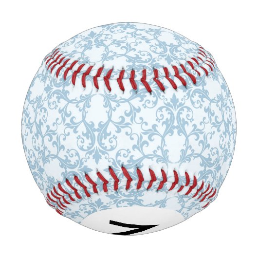 Balle De Baseball Monogramme bleu pâle Damas (Dos)