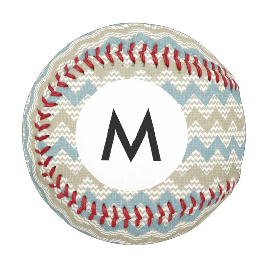 Balle De Baseball Monogramme Chevron motif sur texture de lin (Devant Gauche)
