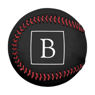 Balle De Baseball Monogramme classique simple Texte noir et blanc
