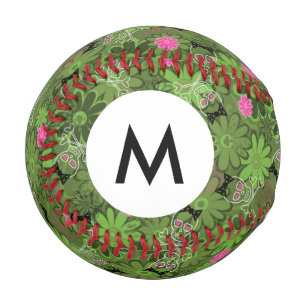 Balle De Baseball Monogramme crâne punk fille sur un camo de fleurs