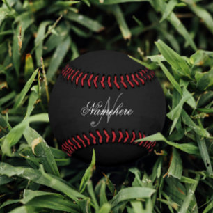 Balle De Baseball Monogramme de nom noir et blanc personnalisé uniqu