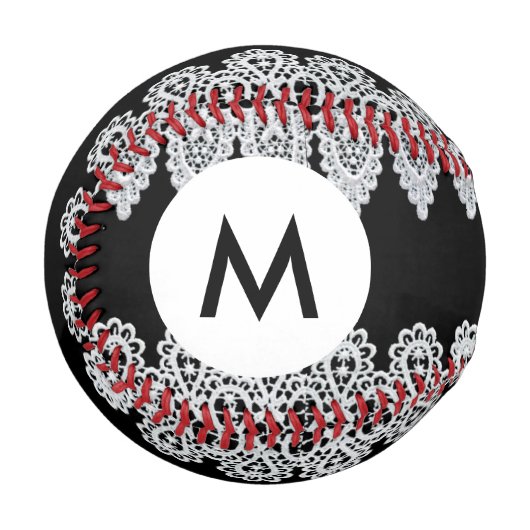 Balle De Baseball Monogramme Dentelle blanche (Devant Gauche)