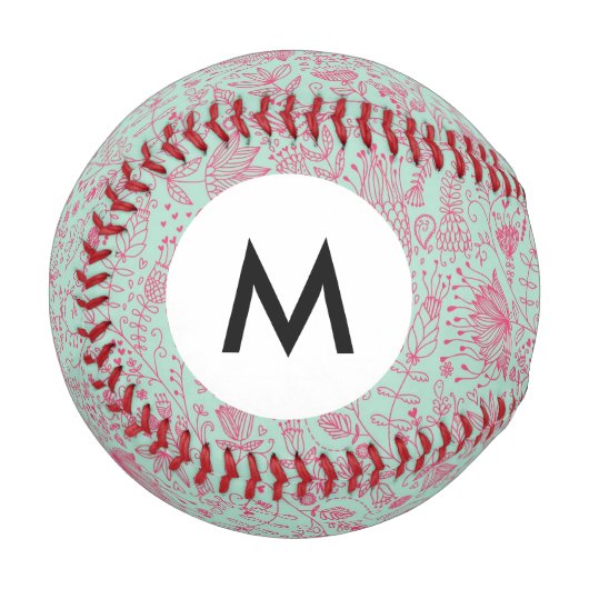Balle De Baseball Monogramme Été joli motif floral (Devant Gauche)