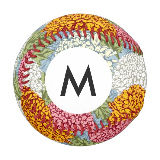 Balle De Baseball Monogramme Excellent motif avec chrysanthèmes (Devant Gauche)