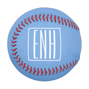 Balle De Baseball Monogramme Initiales 3 Moderne Gras Bleu Clair