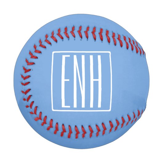 Balle De Baseball Monogramme Initiales 3 Moderne Gras | Bleu Clair (Devant Gauche)