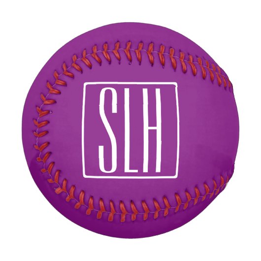 Balle De Baseball Monogramme Initiales 3 Modernes Gras | Blanc & Vio (Devant Gauche)