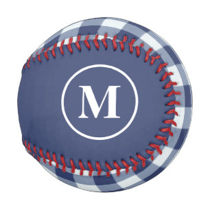 Balle De Baseball Monogramme Marine En vichy bleu