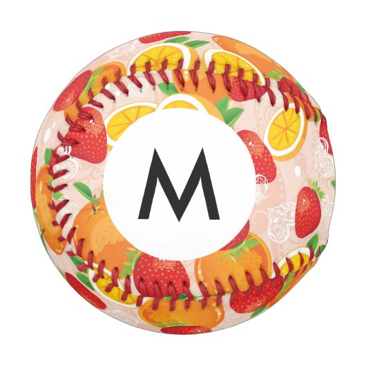 Balle De Baseball Monogramme motif Abstrait avec fraise (Devant Gauche)