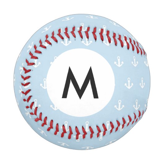 Balle De Baseball Monogramme Motif avec ancrages blancs sur bleu (Devant Gauche)
