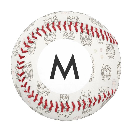 Balle De Baseball Monogramme Motif avec chouettes (Devant Gauche)