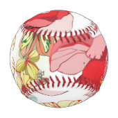 Balle De Baseball Monogramme Motif avec fleurs rouges (Devant)