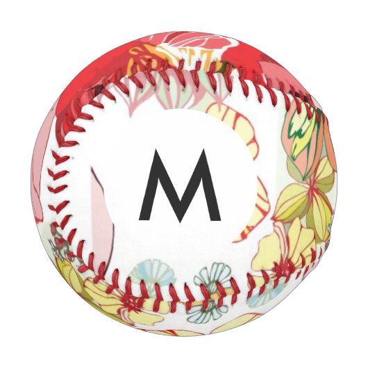 Balle De Baseball Monogramme Motif avec fleurs rouges (Devant Gauche)