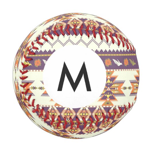 Balle De Baseball Monogramme motif aztèque coloré (Devant Gauche)