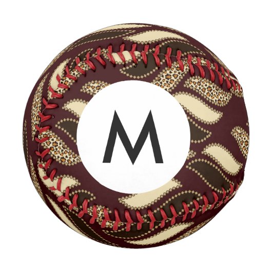 Balle De Baseball Monogramme motif de peau de guépard africain (Devant Gauche)