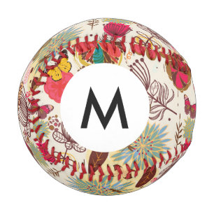 Balle De Baseball Monogramme Motif floral en style rétro 4