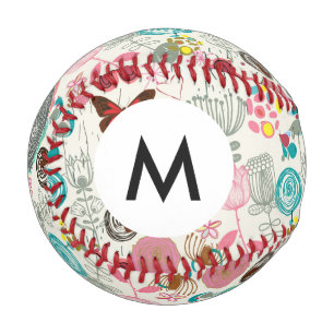 Balle De Baseball Monogramme Motif floral en style rétro 5