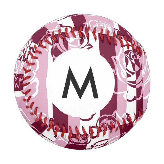 Balle De Baseball Monogramme motif trié avec roses (Devant Gauche)