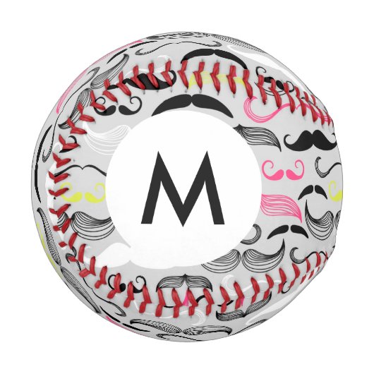 Balle De Baseball Monogramme Mustache motif, style rétro (Devant Gauche)