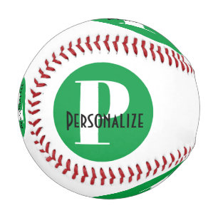 Balle De Baseball Monogramme Nom personnalisé Blanc vert personnali