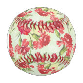 Balle De Baseball Monogramme oeillets rouges sur vert avec papillons (Devant)