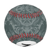 Balle De Baseball Monogramme Papier peint vert fleuri damassé (Dos)