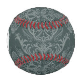 Balle De Baseball Monogramme Papier peint vert fleuri damassé (Devant)