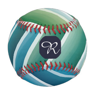 Balle De Baseball Monogramme personnalisé Abstrait Bleu Vert Basebal