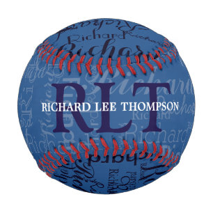 Balle De Baseball monogramme personnalisé rouge/bleu nom et initiale
