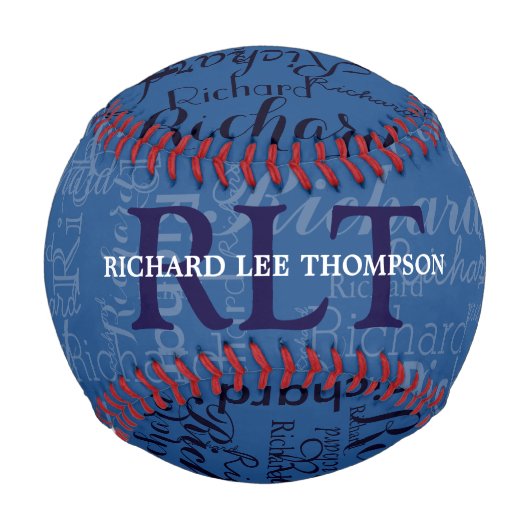 Balle De Baseball monogramme personnalisé rouge/bleu nom et initiale (Devant)