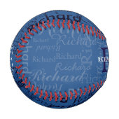 Balle De Baseball monogramme personnalisé rouge/bleu nom et initiale (Devant Gauche)