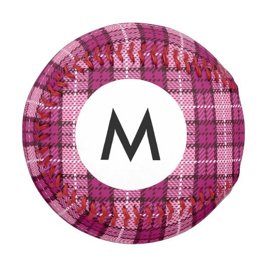 Balle De Baseball Monogramme Pixel Plaid_Magenta-Black (Devant Gauche)