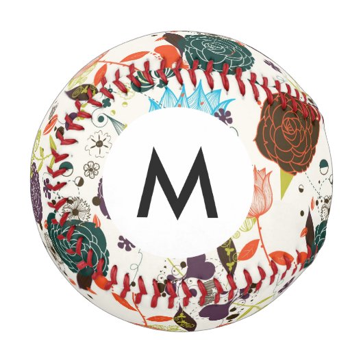 Balle De Baseball Monogramme Retro Motif floral 2 2 (Devant Gauche)
