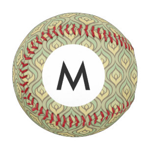 Balle De Baseball Monogramme Retro vintage vert et jaune motif