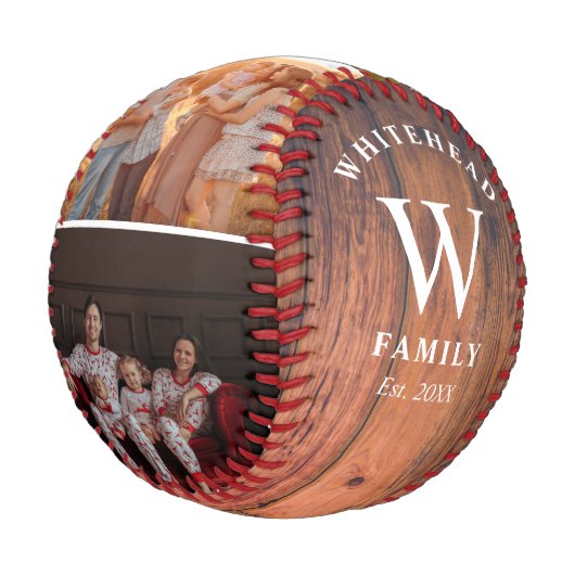 Balle De Baseball Monogramme rustique Bois Photo Collage Baseball (Angle)