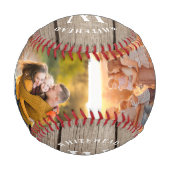 Balle De Baseball Monogramme rustique Lumière Bois Photo Collage Bas (Dos)
