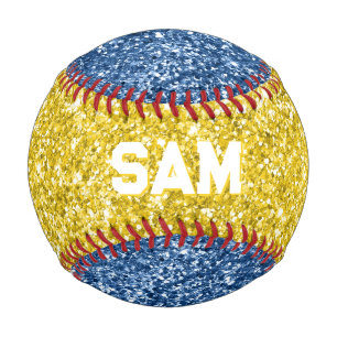 Balle De Baseball Monogramme sportif gras pailleté or et bleu