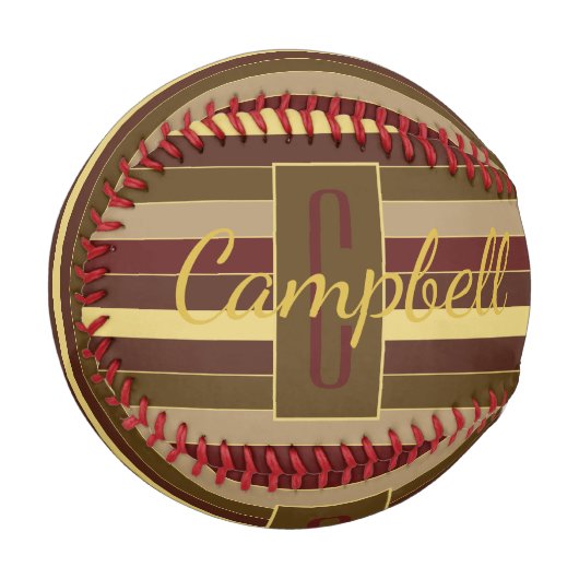 BALLE DE BASEBALL MONOGRAMME STRIPÉ SUR MESURE MOTIF OR BROWN RED (Devant Gauche)