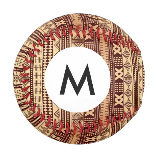Balle De Baseball Monogramme texture ethnique Brown (Devant Gauche)