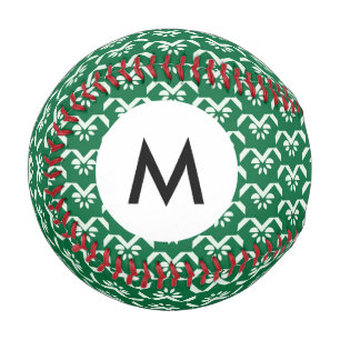 Balle De Baseball Monogramme Zigzag fleuri vert