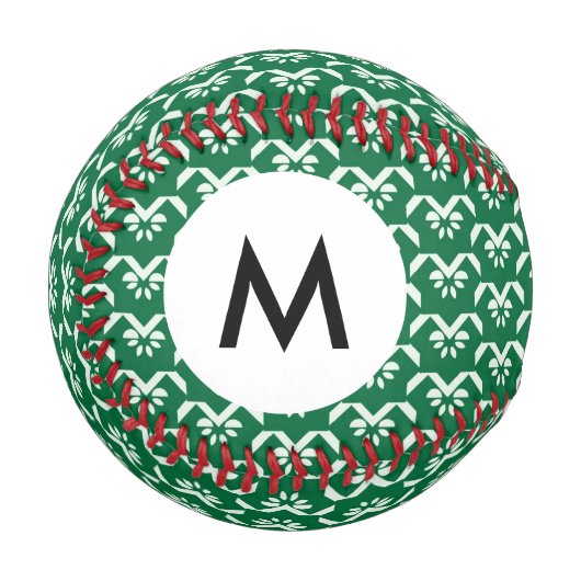 Balle De Baseball Monogramme Zigzag fleuri vert (Devant Gauche)