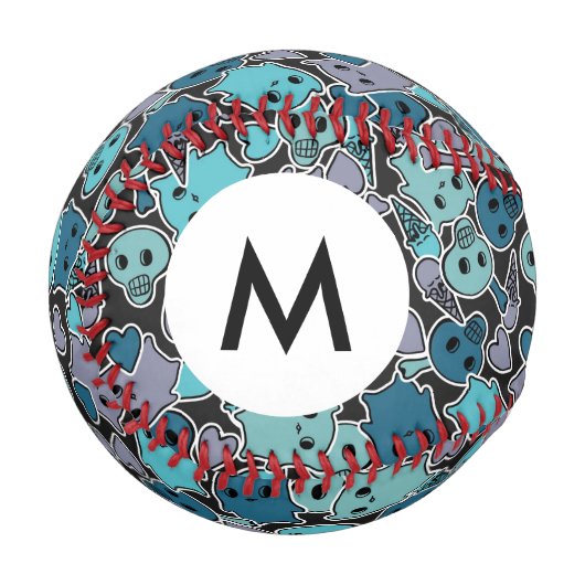 Balle De Baseball Monogrammes crânes, et coeurs sur arrière - plan n (Devant Gauche)