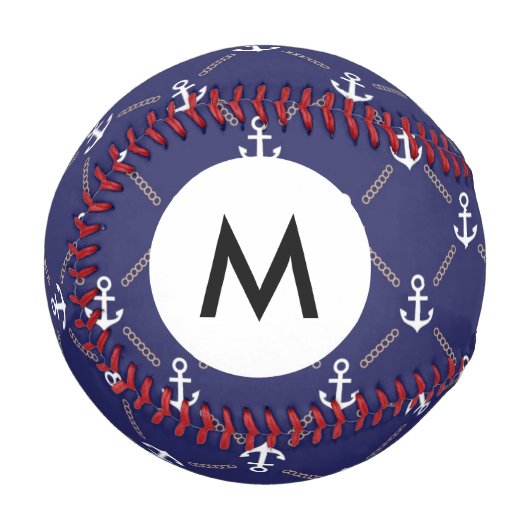 Balle De Baseball Motif Ancre Monogramme (Devant Gauche)